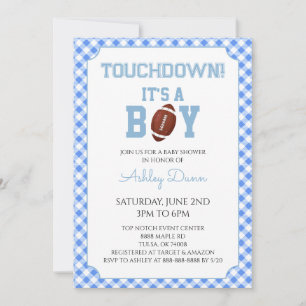 Invitación Ducha de Bebé de Fútbol de Cuadros Azules
