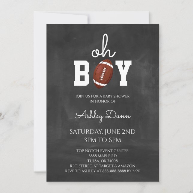 Invitación Ducha de bebé de fútbol en pizarra (Anverso)