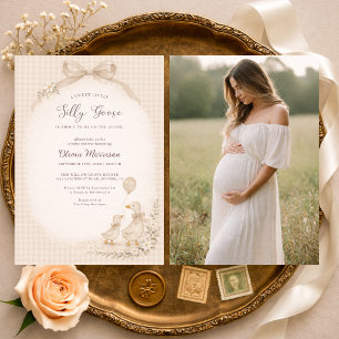 Invitación Ducha de bebé de ganso tonto con foto a cuadros 