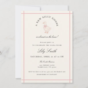 Invitación Ducha de bebé de ganso tonto de crema y rosa