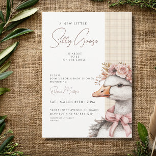 Invitación Ducha de Bebé de Ganso Tonto de Cuadros Marrones c