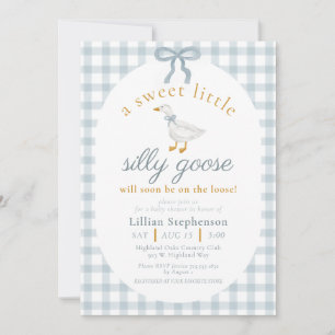 Invitación Ducha de Bebé de Ganso Tonto de Lazo Azul a Cuadro