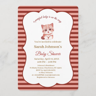 Invitación Ducha de bebé de gatito con rayas rosadas y burgun