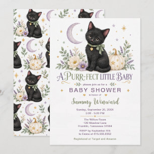 Invitación Ducha de Bebé de Gatito Negro Perfecto de Otoño