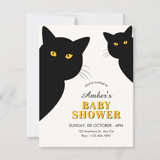 Invitación ducha de bebé de gato negro (Anverso)