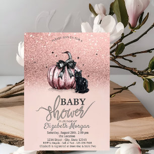 Invitación Ducha de bebé de gato negro de calabaza con brillo