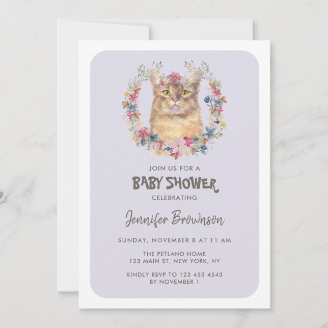 Invitación Ducha de bebé de gato somalí (Anverso)