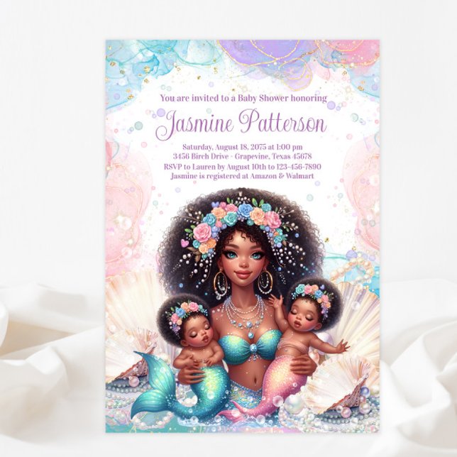 Invitación Ducha de Bebé de Gemelas Sirena Africanas (Subido por el creador)