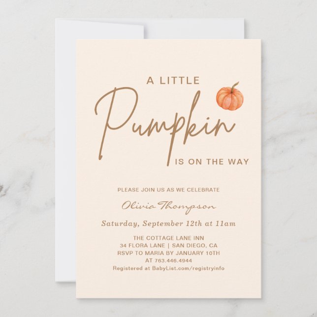 Invitación Ducha de bebé de género neutral Otoño Pequeña Cala (Anverso)