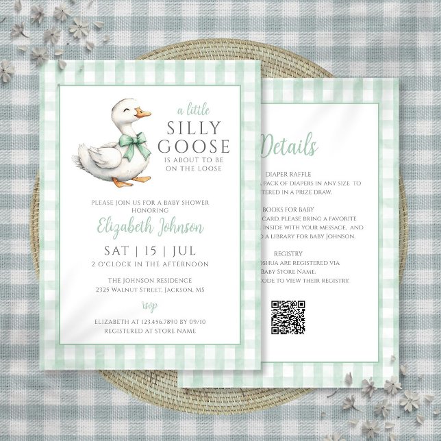 Invitación Ducha de bebé de género neutro Silly Goose Todo en (Silly Goose Gender Neutral Baby Shower All In One Invitation)