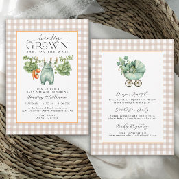 Invitación Ducha de Bebé de Gingham Beige Neutral de Producci