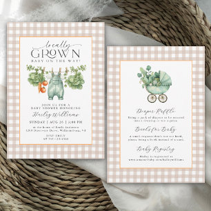 Invitación Ducha de Bebé de Gingham Beige Neutral de Producci