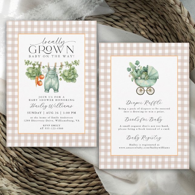 Invitación Ducha de Bebé de Gingham Beige Neutral de Producci (May be ordered in printed and digital formats.)