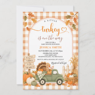 Invitación Ducha de bebé de gingham de otoño un pequeño pavo