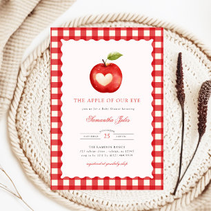 Invitación Ducha de bebé de Gingham Rojo Manzana de Nuestros