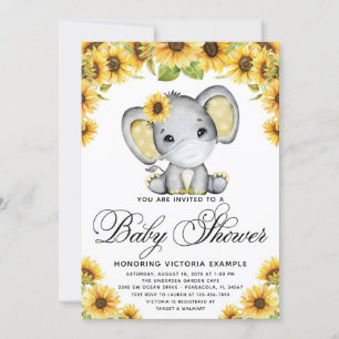 Invitación Ducha de bebé de girasol con elefante con máscara