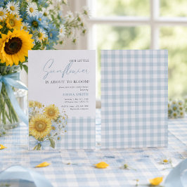 Invitación Ducha de bebé de girasoles de verano a cuadros azu