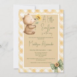 Invitación Ducha de Bebé de Girasoles y Oso Marrón Boho