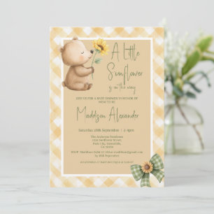 Invitación Ducha de Bebé de Girasoles y Oso Marrón Boho