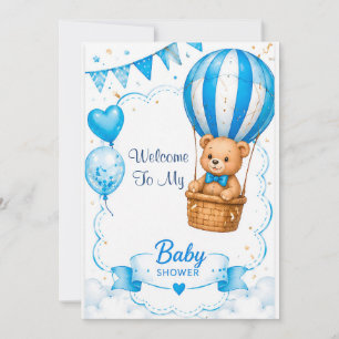 Invitación Ducha de bebé de globo aerostático azul 🎈