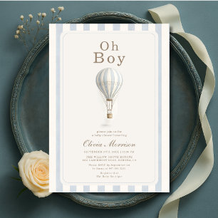 Invitación Ducha de bebé de globo aerostático con rayas azule
