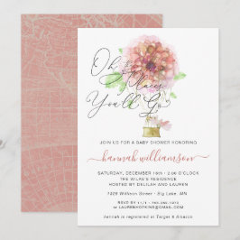 Invitación Ducha de bebé de globo aerostático floral rosa