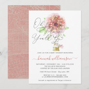 Invitación Ducha de bebé de globo aerostático floral rosa