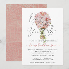 Invitación Ducha de bebé de globo aerostático floral rosa
