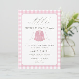 Invitación Ducha de bebé de golf con cuadros rosados A Little