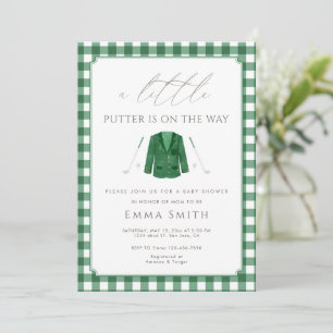 Invitación Ducha de bebé de golf Green Gingham A Little Putte