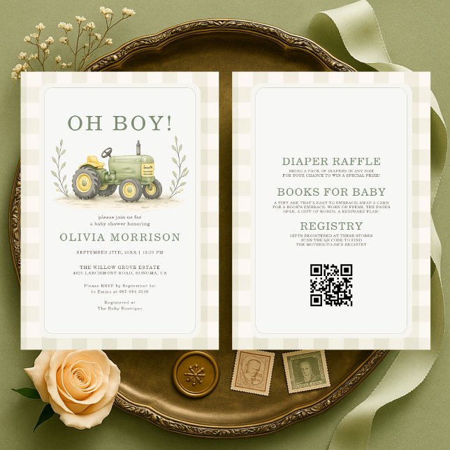 Invitación Ducha de bebé de granjero Oh Boy Todo en Uno (Subido por el creador)