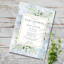 Ducha de bebé de greenery con copos de nieve de in