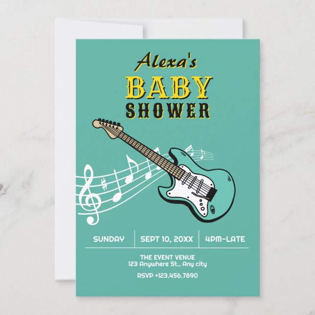 Invitación Ducha de bebé de guitarra (Anverso)