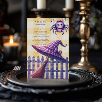 Ducha de bebé de Halloween con gingham morado