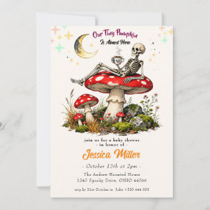 Invitación Ducha de Bebé de Halloween con Hongo de Esqueleto 