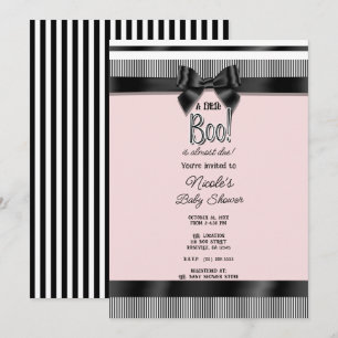 Invitación Ducha de Bebe de Halloween con Lazo Negro Blanco R