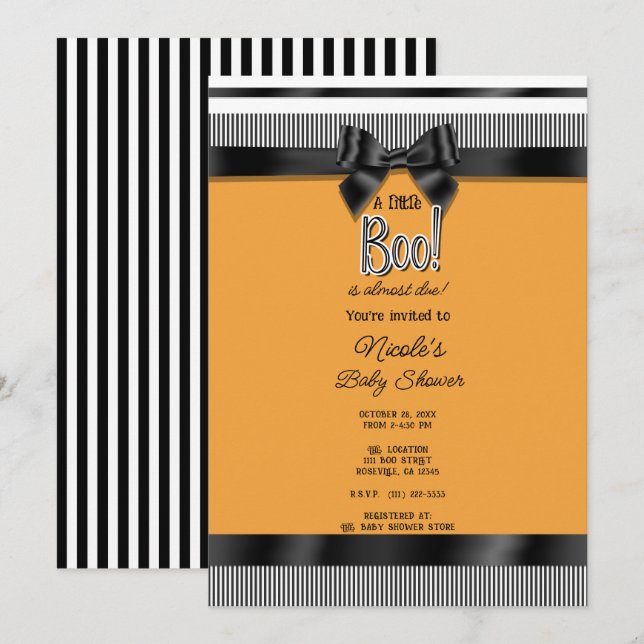Invitación Ducha de Bebe de Halloween de Arco Negro Blanco Na (Anverso / Reverso)