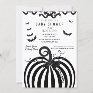 Invitación Ducha de bebé de Halloween de calabaza en blanco y