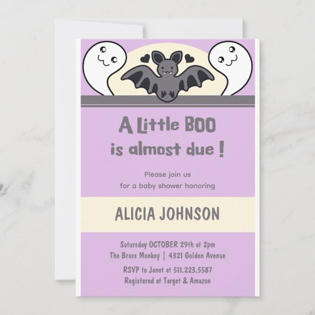 Invitación Ducha de bebé de Halloween de murciélago volador f (Anverso)