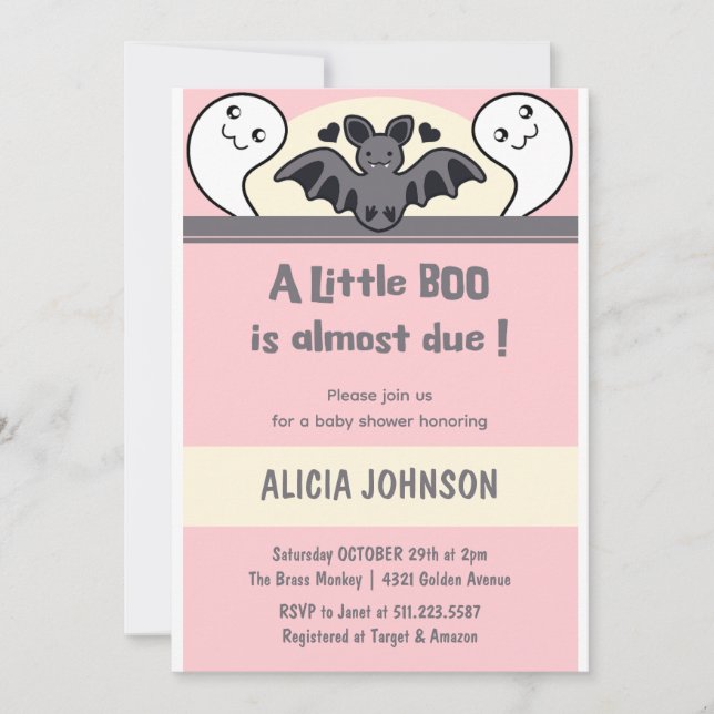 Invitación Ducha de bebé de Halloween Little Boo (Anverso)
