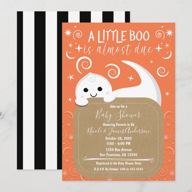 Invitación Ducha de Bebé de Halloween Naranja Fantasma Espian (Anverso / Reverso)