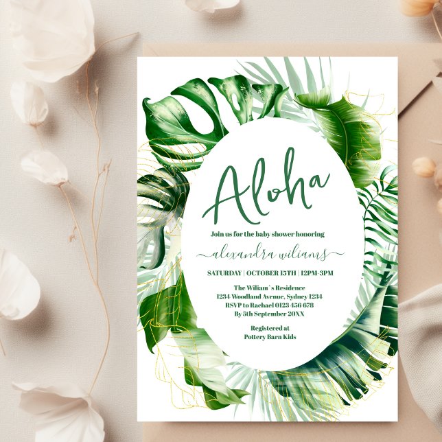 Invitación Ducha de bebé de Hawái con vegetación tropical (Subido por el creador)
