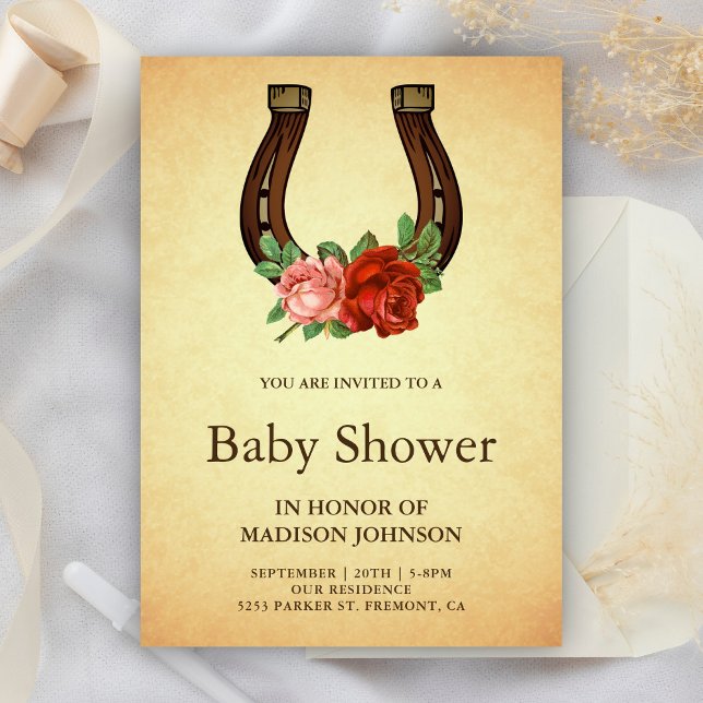 Invitación Ducha de bebé de herradura floral campestre rústic (Subido por el creador)
