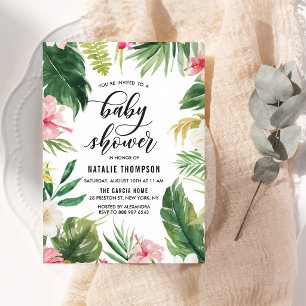 Invitación Ducha de bebé de hibisco tropical acuarela
