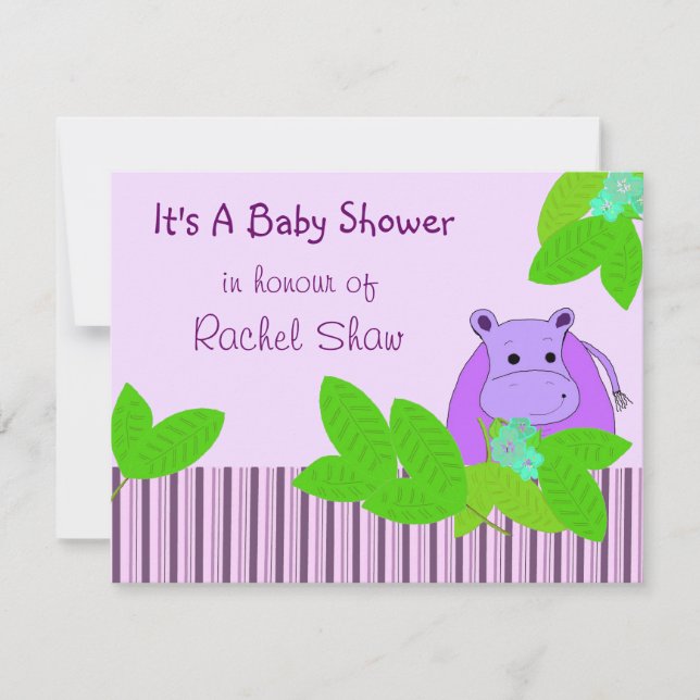 Invitación Ducha de bebé de hipopótamo morado (Anverso)