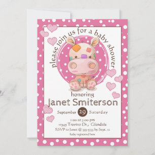Invitación Ducha de bebé de hipopótamo patchwork, rosa