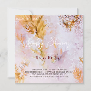 Invitación Ducha de Bebé de Hojas de Otoño en Acuarela Violet