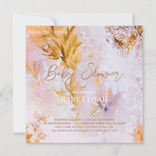 Invitación Ducha de bebé de hojas de otoño en acuarela violet