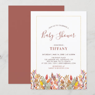 Invitación Ducha de bebé de hojas de otoño y dorado, Baby Spr