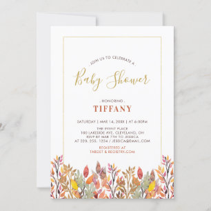 Invitación Ducha de bebé de hojas de otoño y dorado / Sprinkl